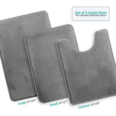 Ultra-Soft Plush Memory Foam Non-Slip Bath Rug Set with Tiled Design, 3-Piece