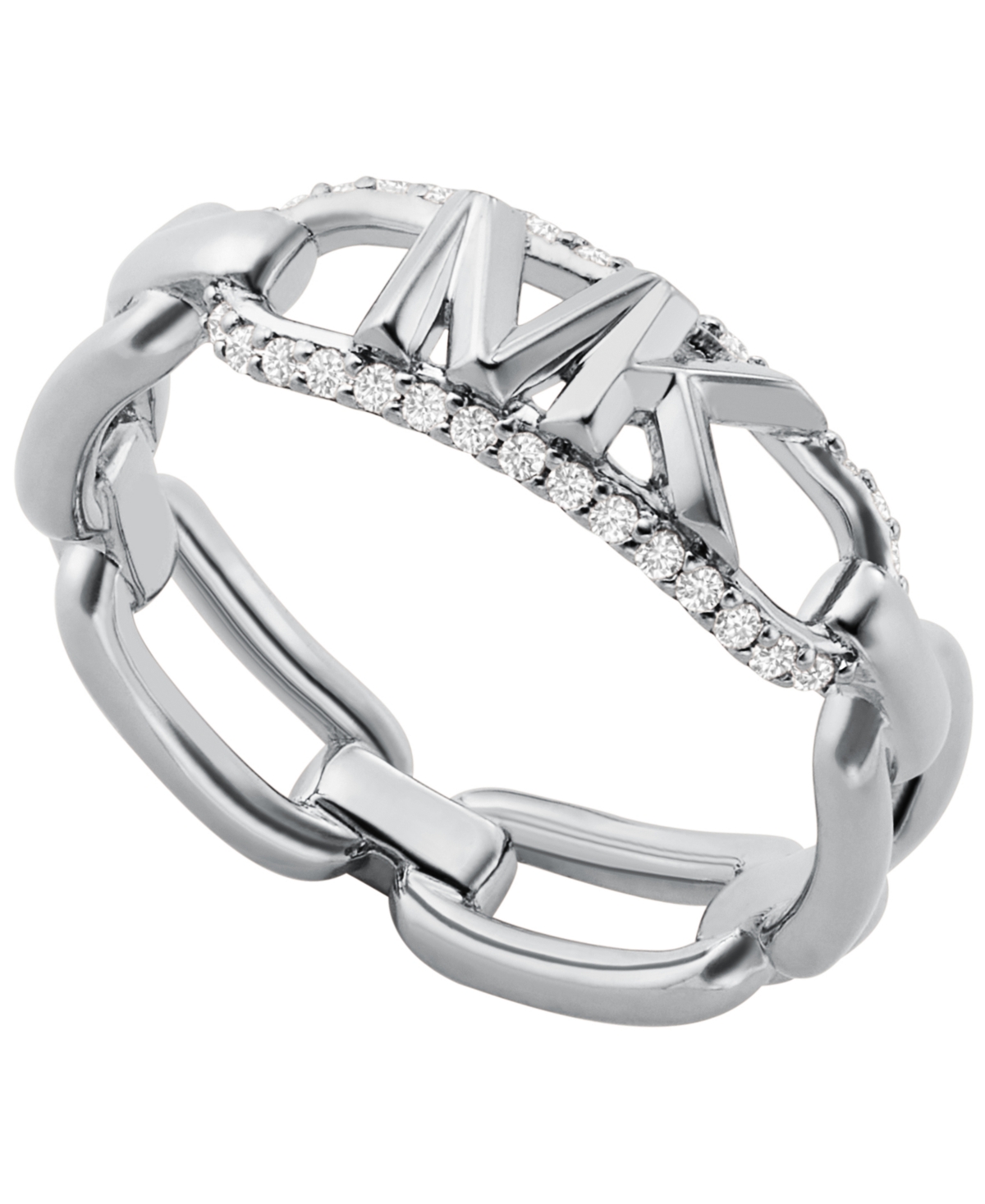 Michael Kors 14K Rose Gold Plated SterlingPave Empire Link Chain Ring - Silver