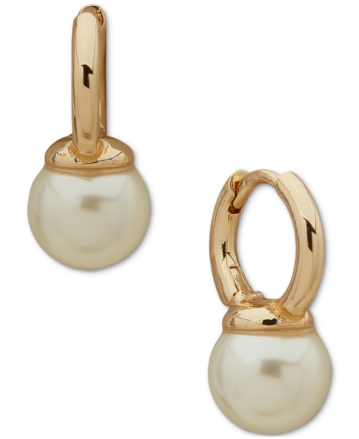 Anne Klein Gold-tone Imitation Pearl Hoop Drop Earrings In Crystal