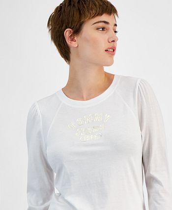 Tommy Jeans Women s Puff Sleeve Metallic Logo Tee Shirt Macy s