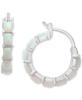 Macy's - Lab-Grown Opal Small Hoop Earrings (7/8 ct. t.w.) in Sterling Silver, 0.61"