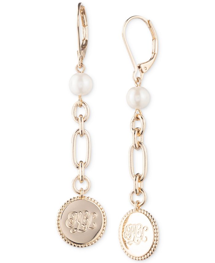 Lauren Ralph Lauren Gold-Tone Imitation Pearl Coin Linear Earrings - Macy's