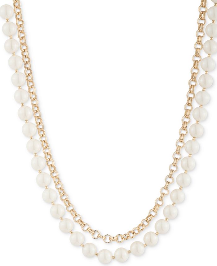 Gold-Tone Imitation Pearl Coin Double-Row Necklace, 16 + 3 extender