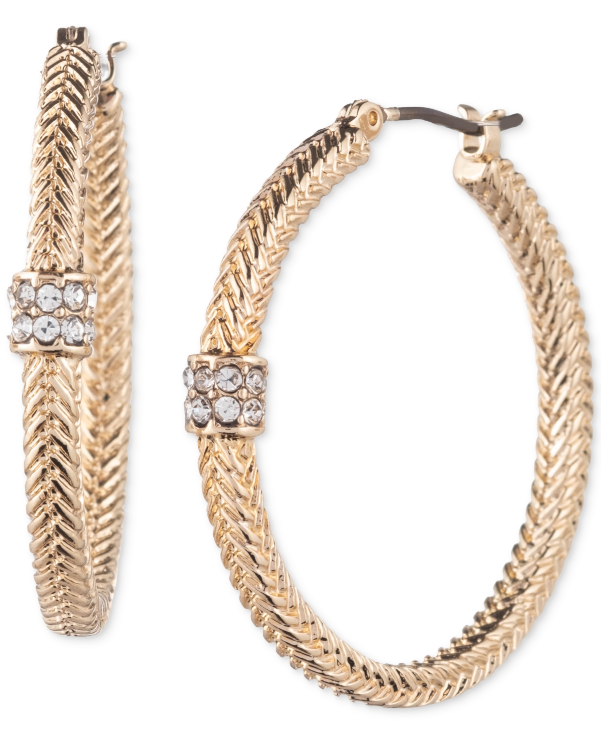 Lauren Ralph Lauren Gold-tone Crystal Pave Weave-look Small Hoop Earrings, 0.59"