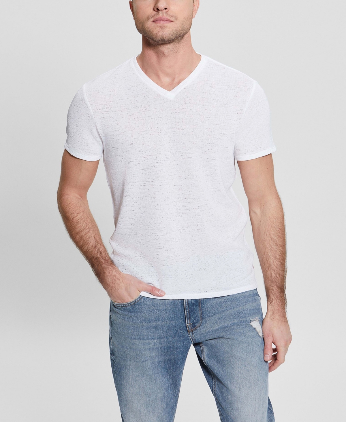 Guess Men's Mason Yoke V-neck T-shirt In White