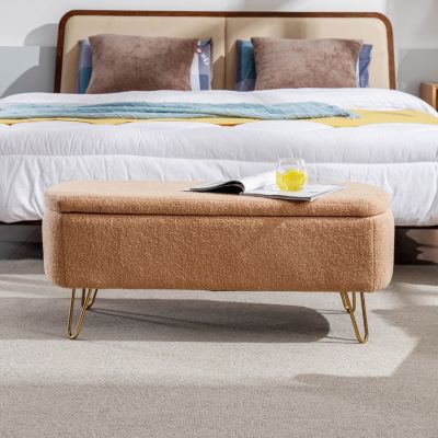 Streamdale Camel Ottoman Bench for Bed, Entryway, Gold Legs