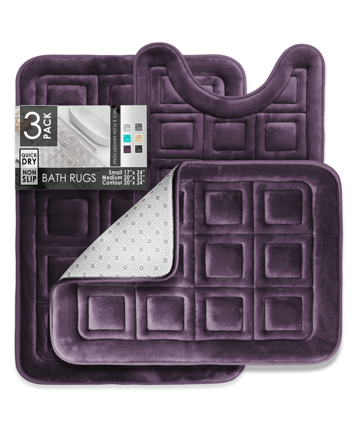 Ultra Soft Non-Slip Plush Memory Foam Bath Rug - Small, Large & Contour - Waffle Design