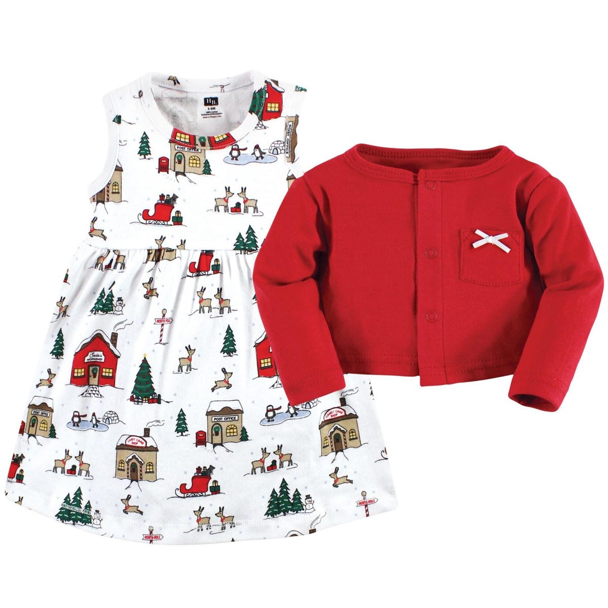 Hudson Baby Baby Girls Cotton Dress and Cardigan Set,- North pole