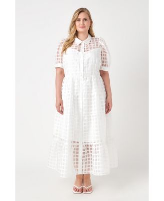 gridded organza tiered maxi dress Gridded Organza Tiered Collared Maxi Dress