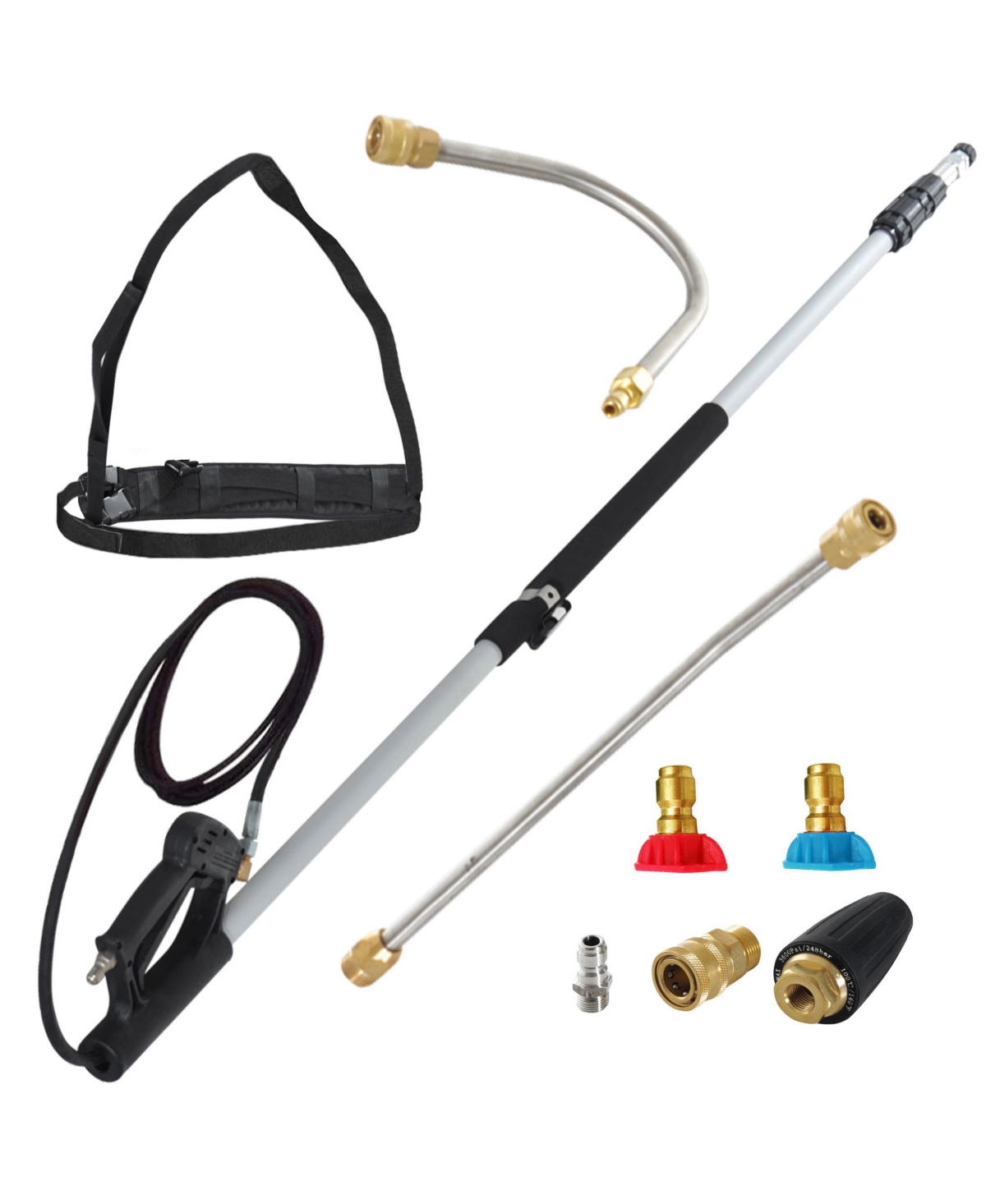 18' High Pressure Power Washer Telescoping Lance Extension Wand with 3/8 Inch Quick Connection, 2 Spray Nozzle Tips, 2 Wand Pivoting Couplers