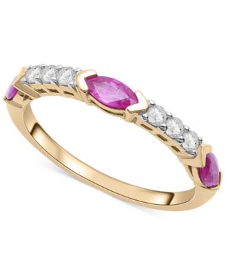 Macy's - Lab-Grown Ruby (3/4 ct. t.w.) & Lab-Grown White Sapphire (1/4 ct. t.w.) Stack Ring in 14k Gold-Plated Sterling Silver