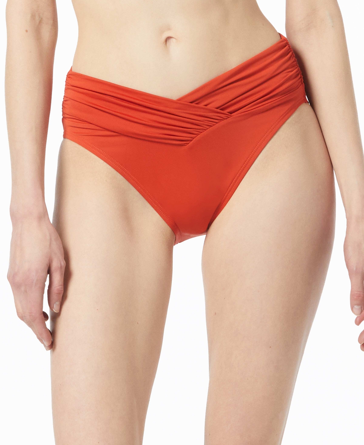Michael Kors Michael  Womens Draped V Wire Bikini Top Gathered V Waistband Bikini Bottoms In Red