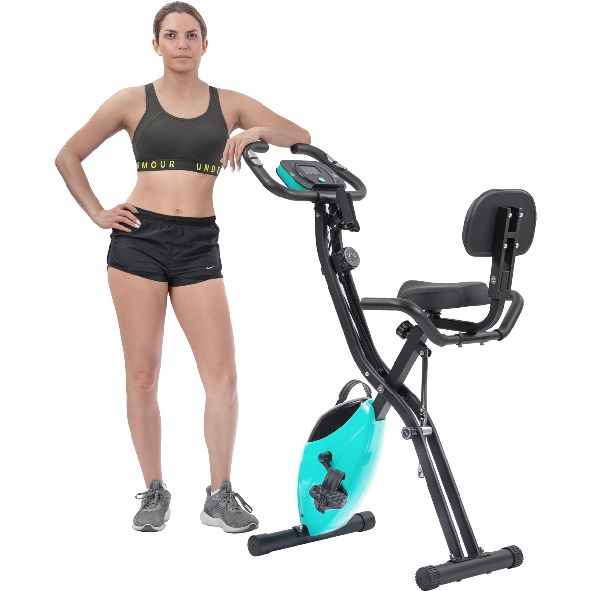 Folding Exercise Bike, Fitness Upright And Recumbent X-Bike With 10-Level Adjustable Resistance - Green