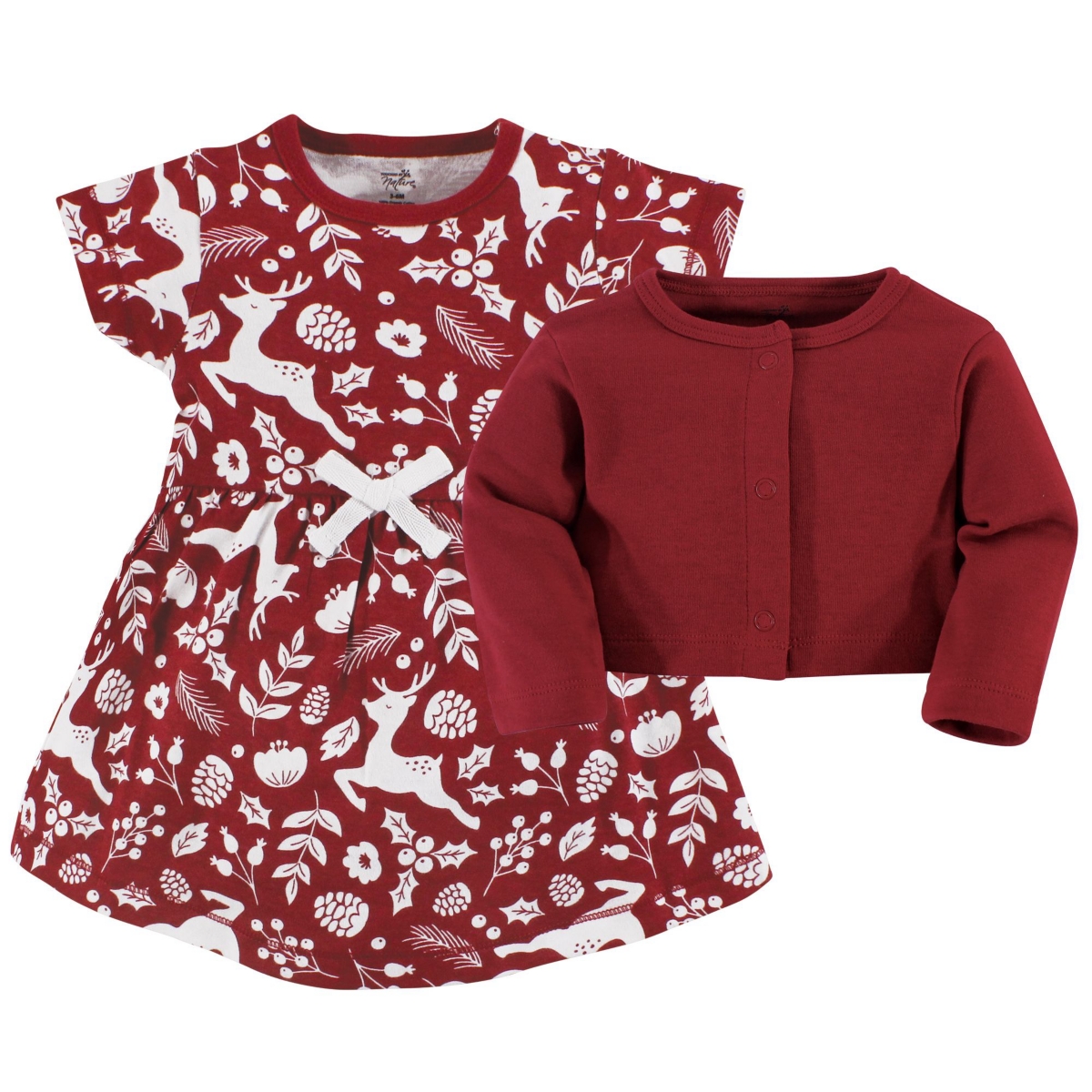 Touched by Nature Baby Girls Organic Cotton Dress and Cardigan,- Red winter folk