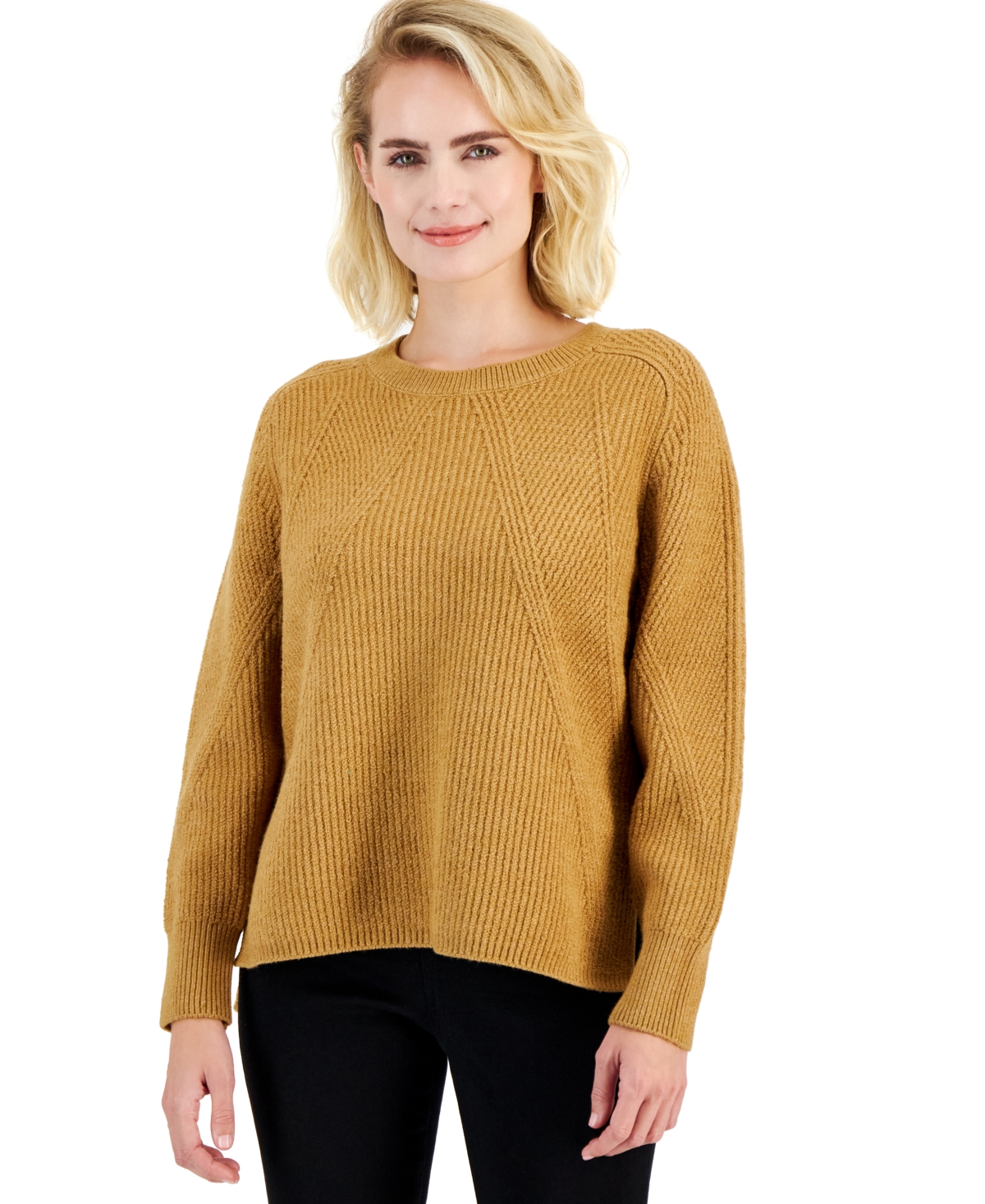 Inc International Concepts Petite Ribbed Step-hem Sweater, Created For Macy's In Warm Toffee