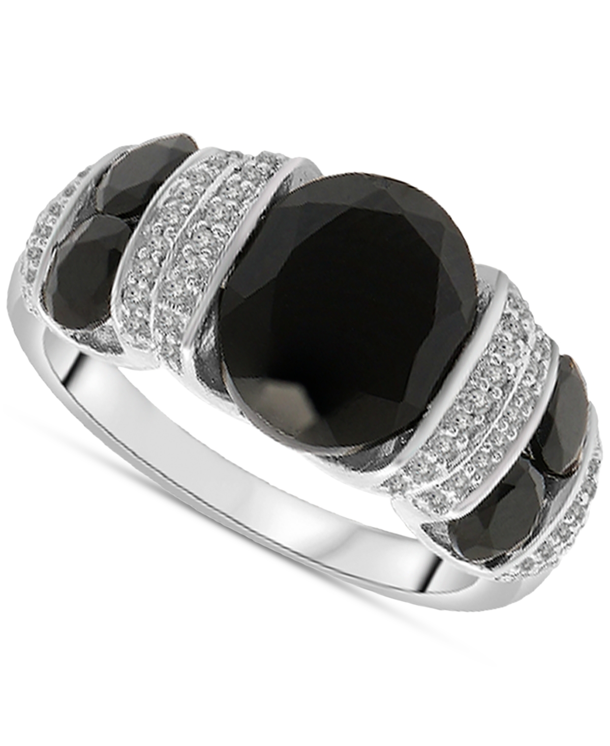 Macy's Onyx & Diamond (1/5 Ct. Tw.) Statement Ring In Sterling Silver