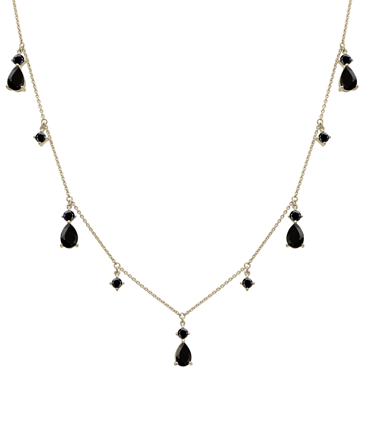 Macy's Onyx Dangle 17" Statement Necklace In 14k Gold-plated Sterling Silver