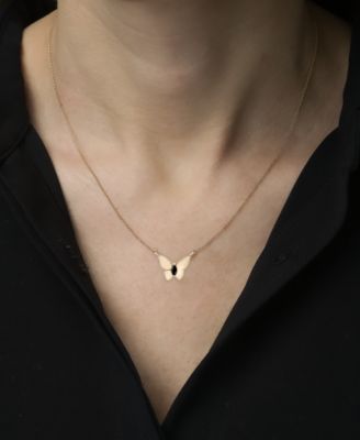Onyx Butterfly 17" Pendant Necklace in 14k Gold-Plated Sterling Silver