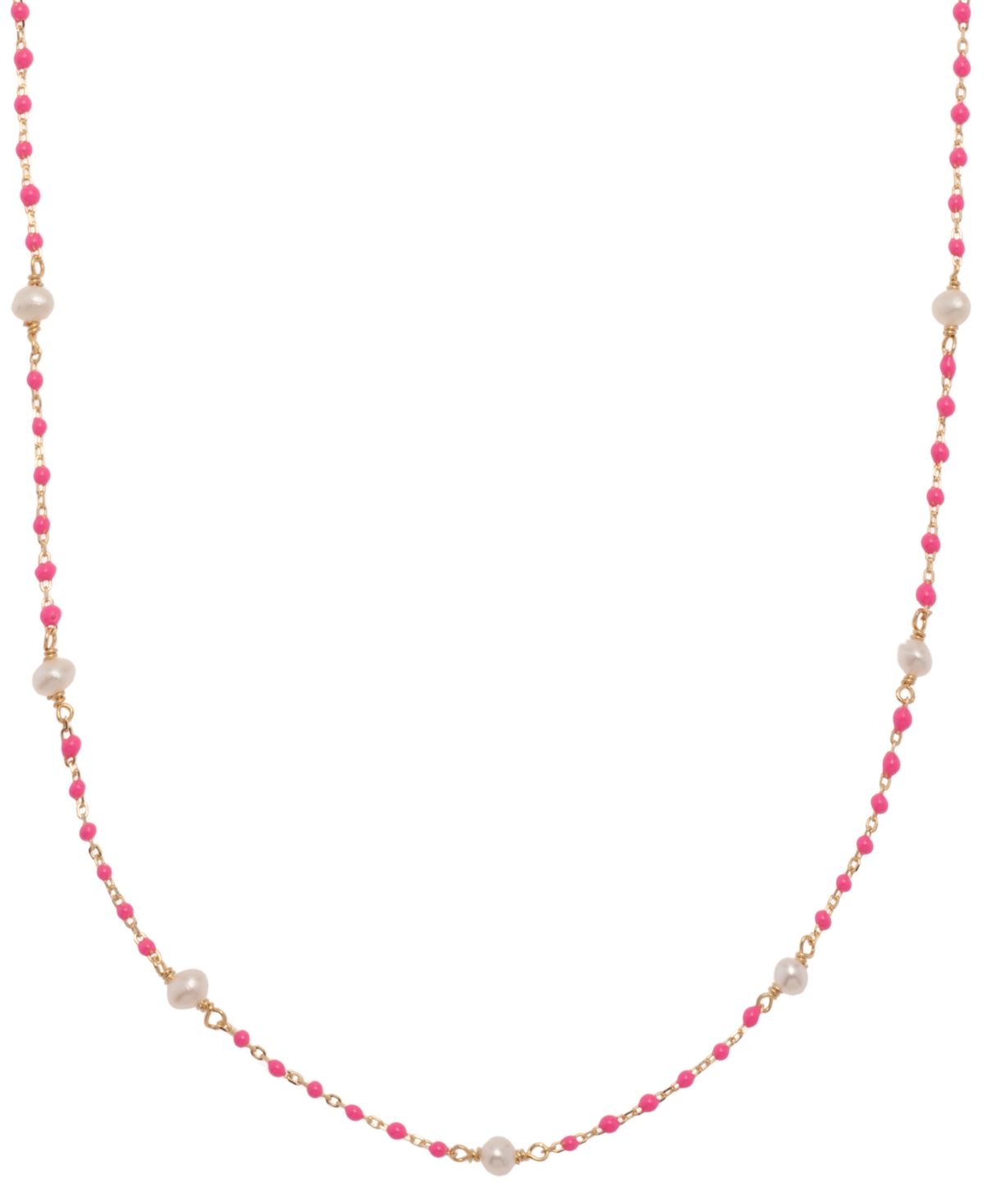 Macy's Cultured Freshwater Pearl (4mm) & Enamel Bead Collar Necklace In 18k Gold-plated Sterling Silver, 16 In Pink