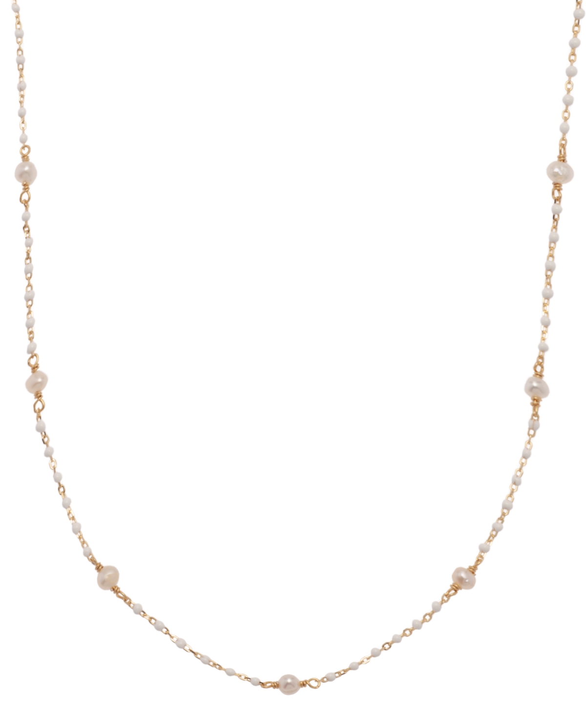 Macy's Cultured Freshwater Pearl (4mm) & Enamel Bead Collar Necklace In 18k Gold-plated Sterling Silver, 16 In White
