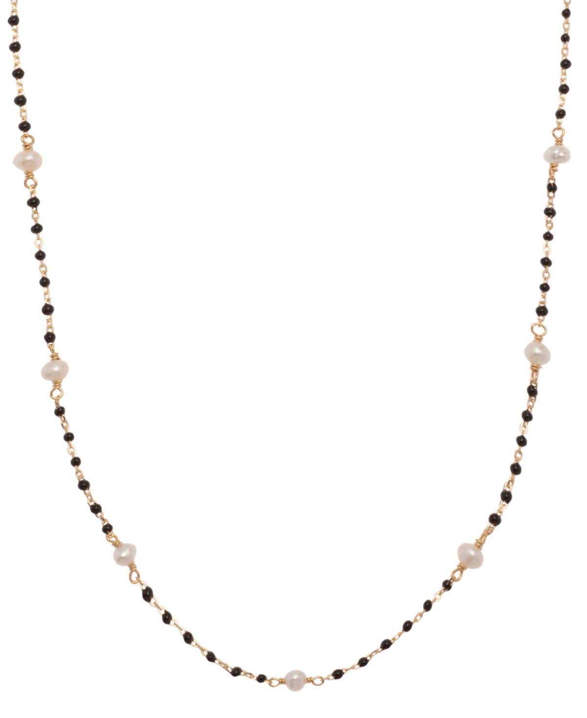 Macy's Cultured Freshwater Pearl (4mm) & Enamel Bead Collar Necklace In 18k Gold-plated Sterling Silver, 16 In Black