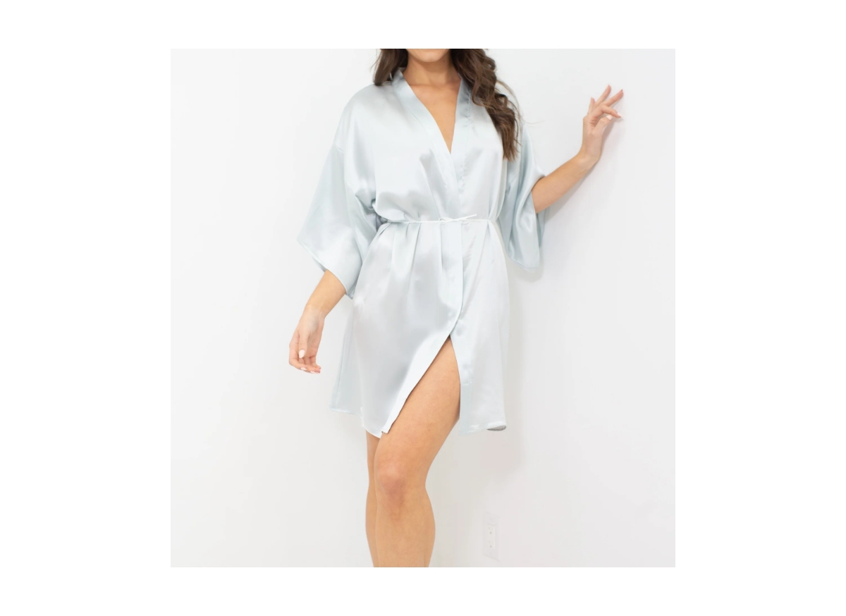 Women's Silk Robe - Short - Silk Collection - Ice blue