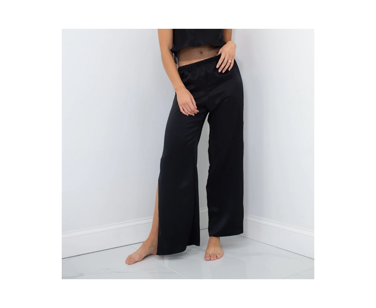 Women's Silk Pant - Side Seam Slit - Silk Collection - Evening black