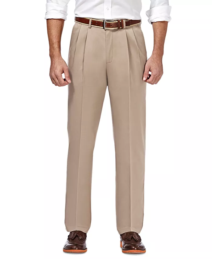 Men's Premium No Iron Khaki Classic Fit Pleat Hidden Expandable Waist Pants - thumbnail 8