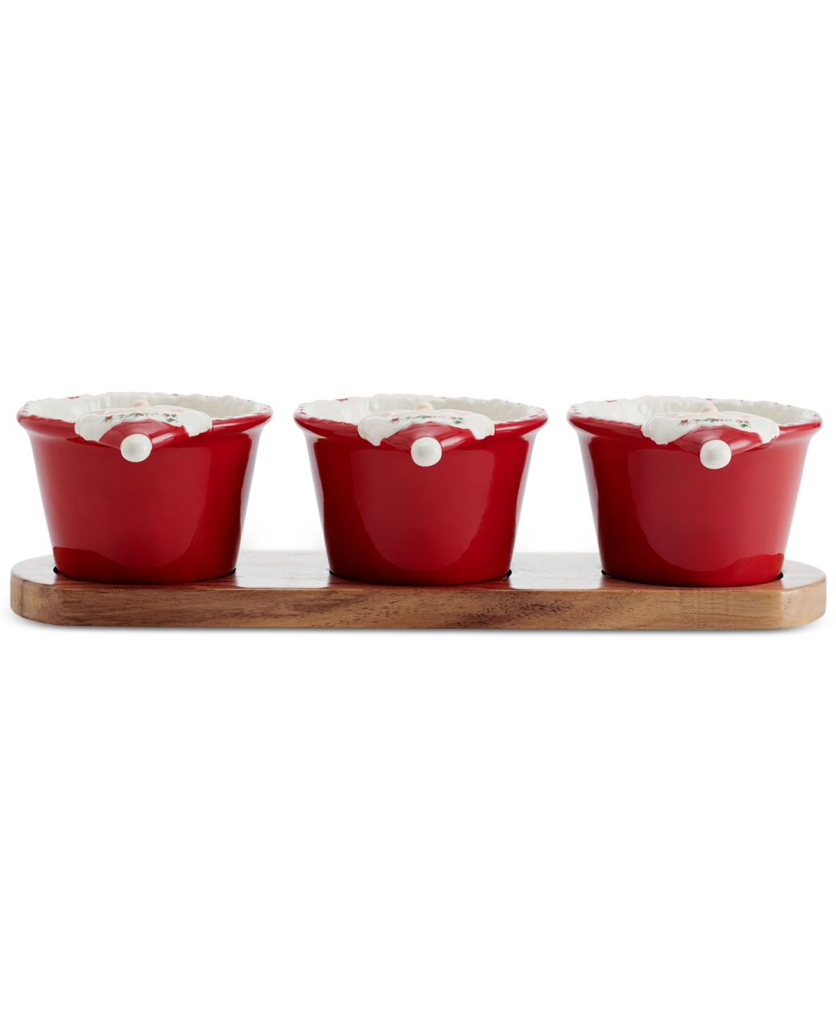 Winterberry Santa Dip Bowls With Wood Base In Assorted
