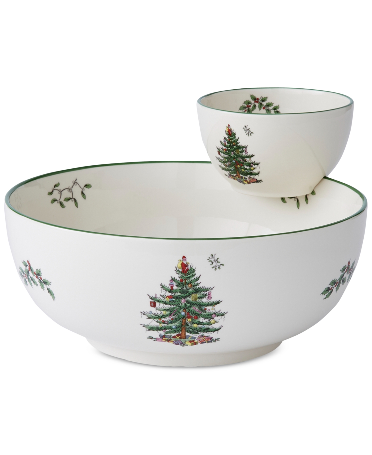 Spode Christmas Tree Tiered 2-pc. Porcelain Chip & Dip Set In Green