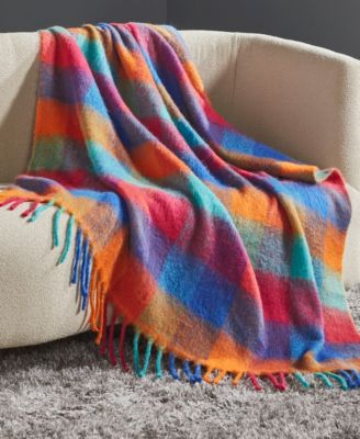 Fireside - Merry Bright Plaid Mohair Fringe Throw, 50" x 60"