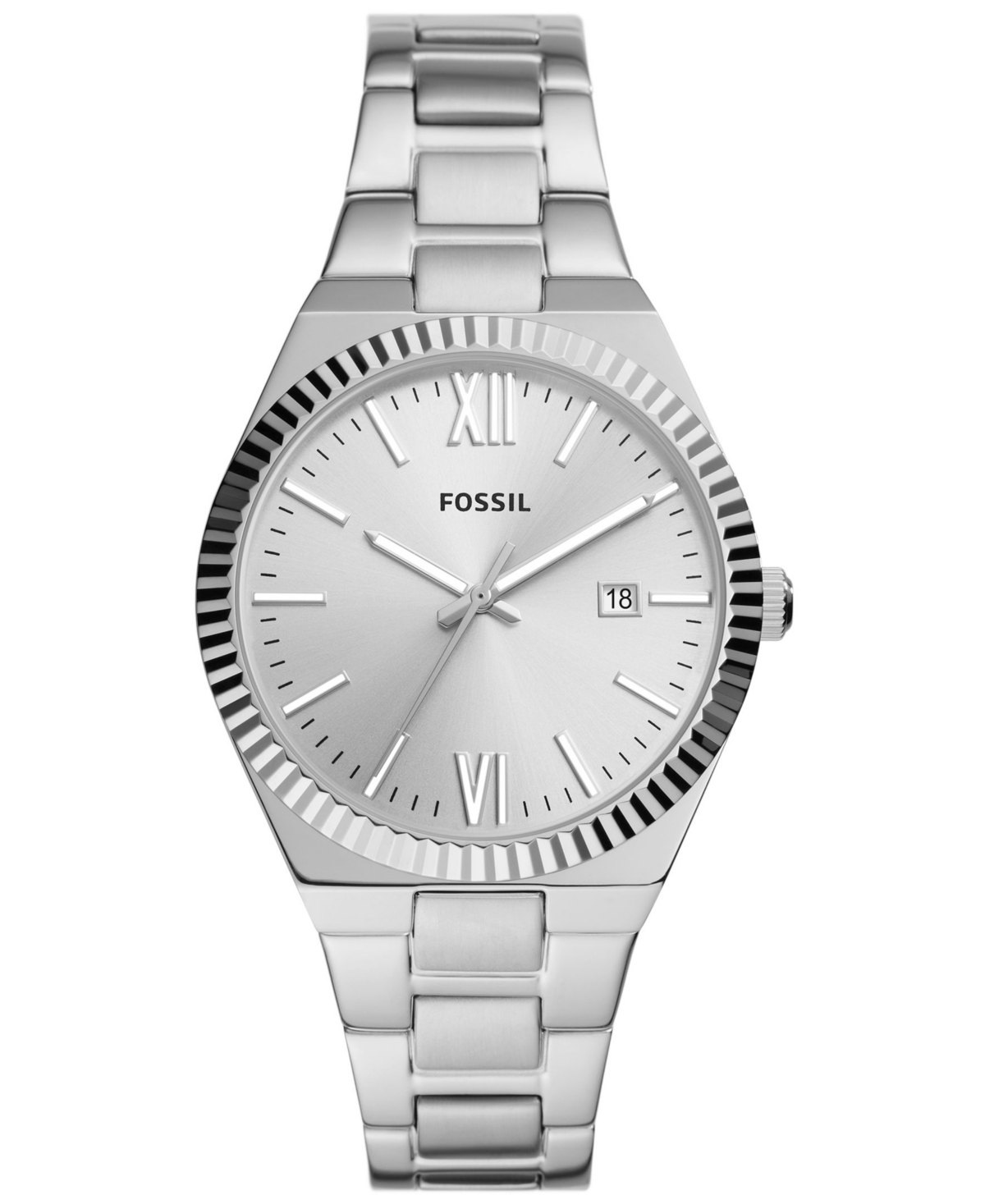 Fossil Women's Scarlette Three-hand Date Silver-tone Stainless Steel Watch, 38mm