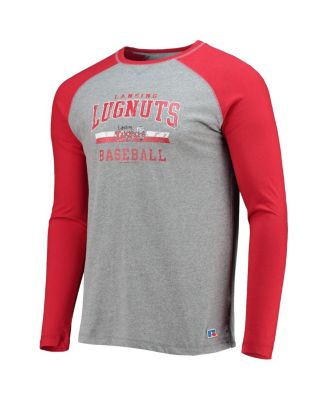Men's Red, Heathered Gray Lansing Lugnuts Long Sleeve Baseball T-shirt