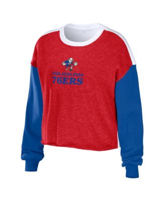 Women's Heather Red Philadelphia 76ers Mixed Letter Cropped Pullover Sweatshirt