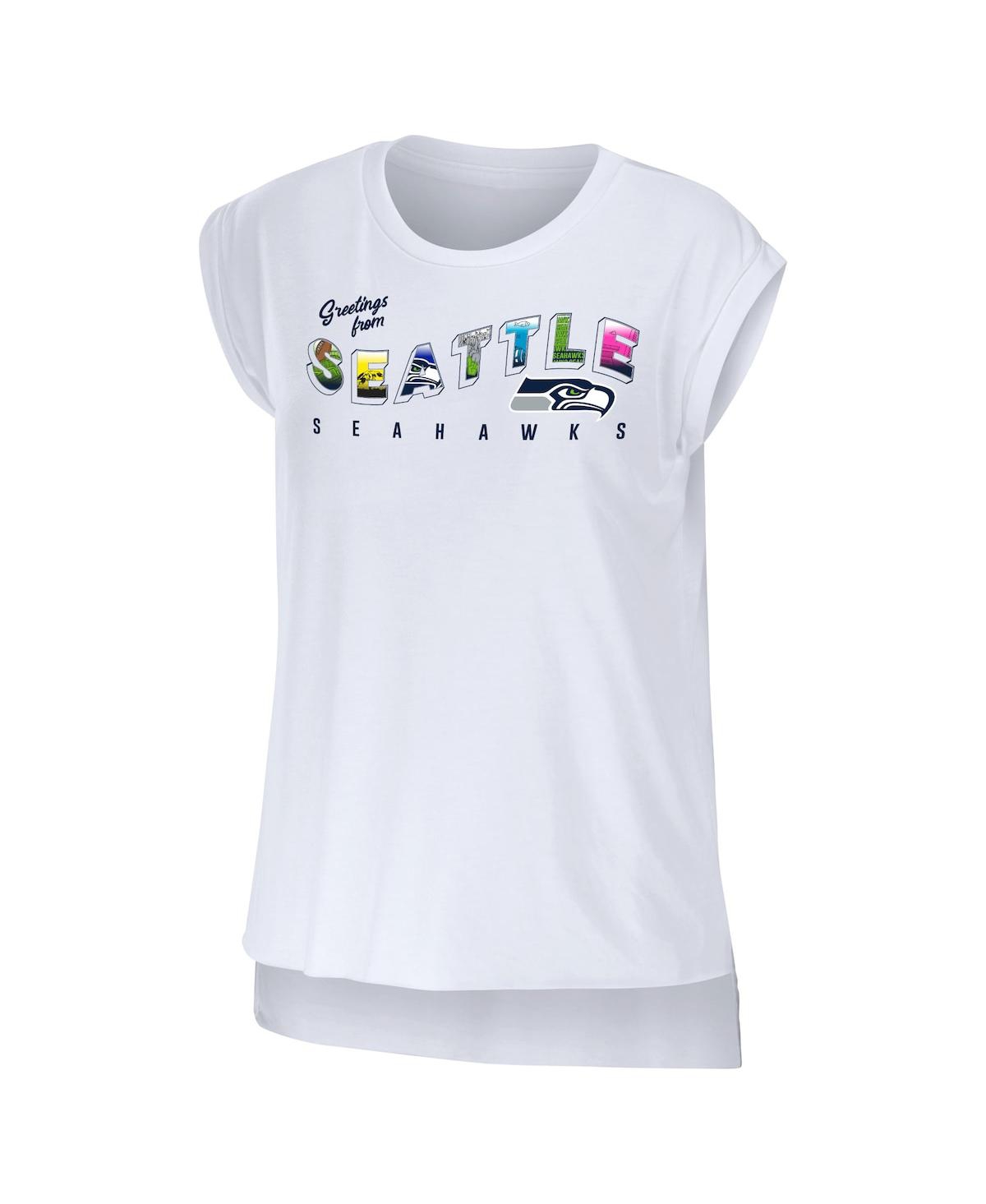 Shop Wear By Erin Andrews Women's  White Seattle Seahawks Greetings From Muscle T-shirt