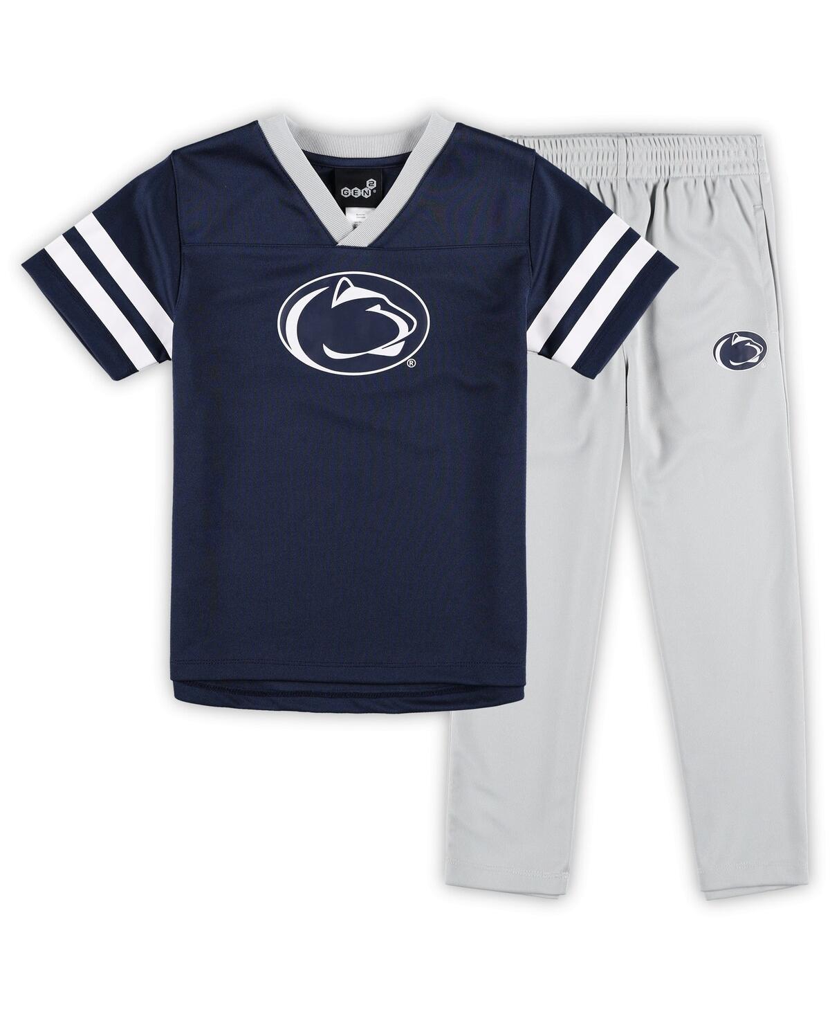 Outerstuff Babies' Little Boys And Girls Navy, Gray Penn State Nittany Lions Red Zone Jersey And Pants Set In Navy,gray