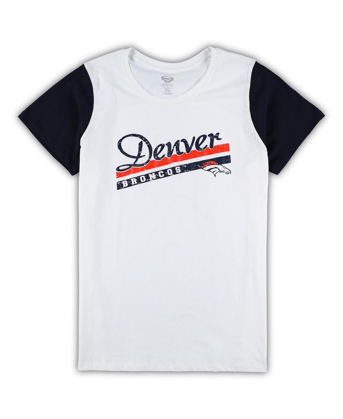 Shop Concepts Sport Women's  White, Navy Denver Broncos Plus Size Downfield T-shirt And Shorts Sleep Set In White,navy