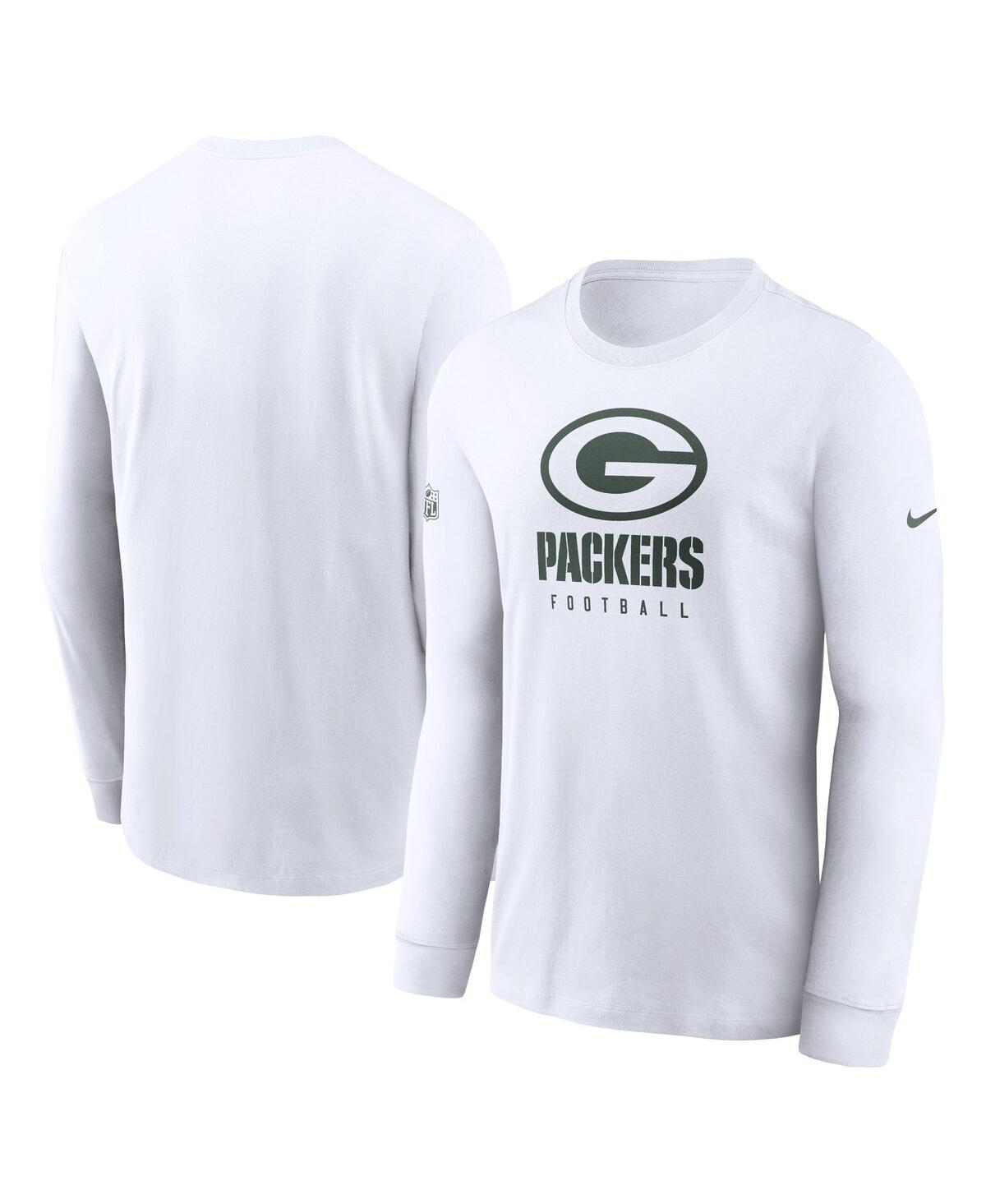 Nike Men's  White Green Bay Packers Sideline Performance Long Sleeve T-shirt