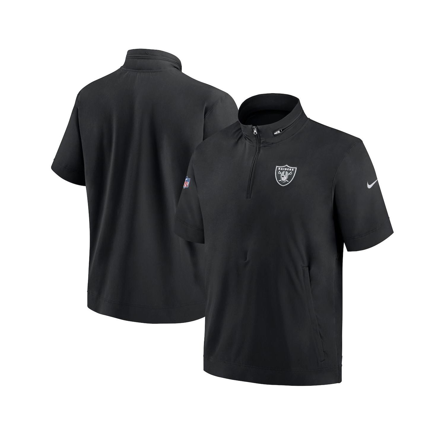 Men's Black Las Vegas Raiders Sideline Coach Short Sleeve Hoodie Quarter-Zip Jacket