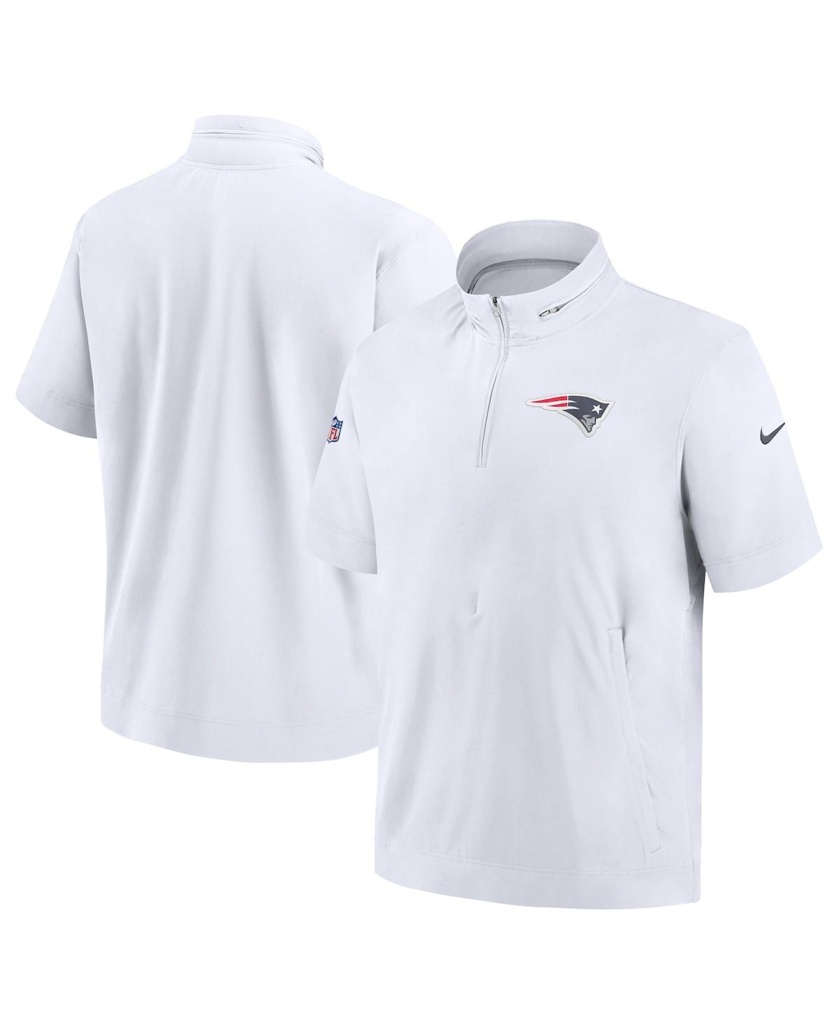 Shop Nike Men's  White New England Patriots Sideline Coach Short Sleeve Hoodie Quarter-zip Jacket