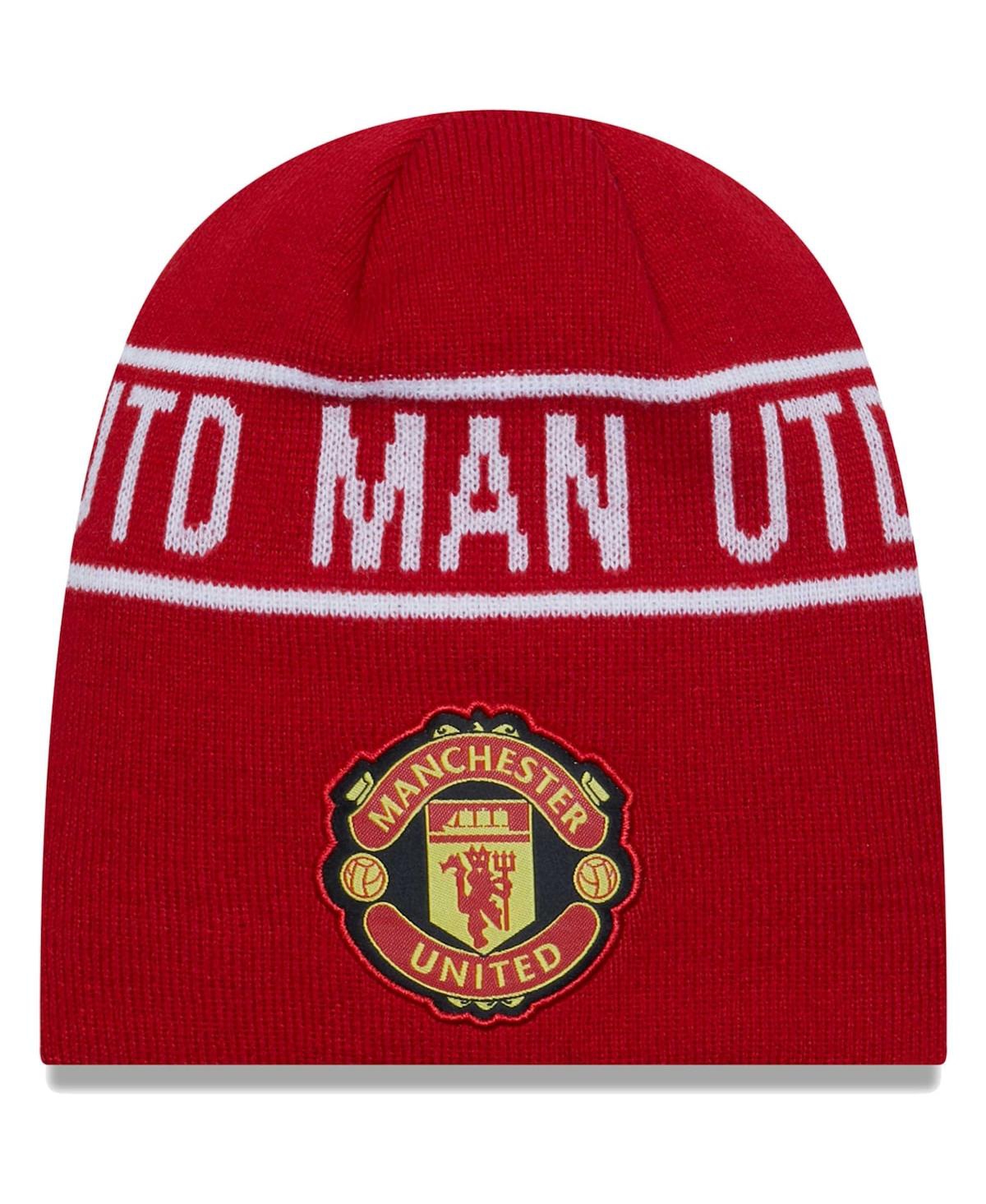 New Era Men's  Red Manchester United Wordmark Skull Knit Hat