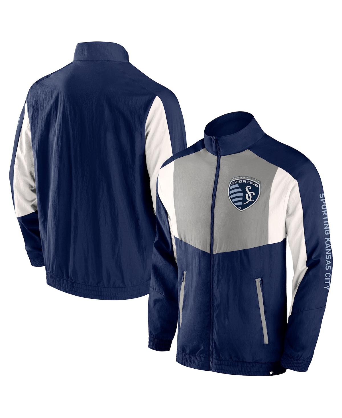 Shop Fanatics Men's  Navy Sporting Kansas City Net Goal Raglan Full-zip Track Jacket