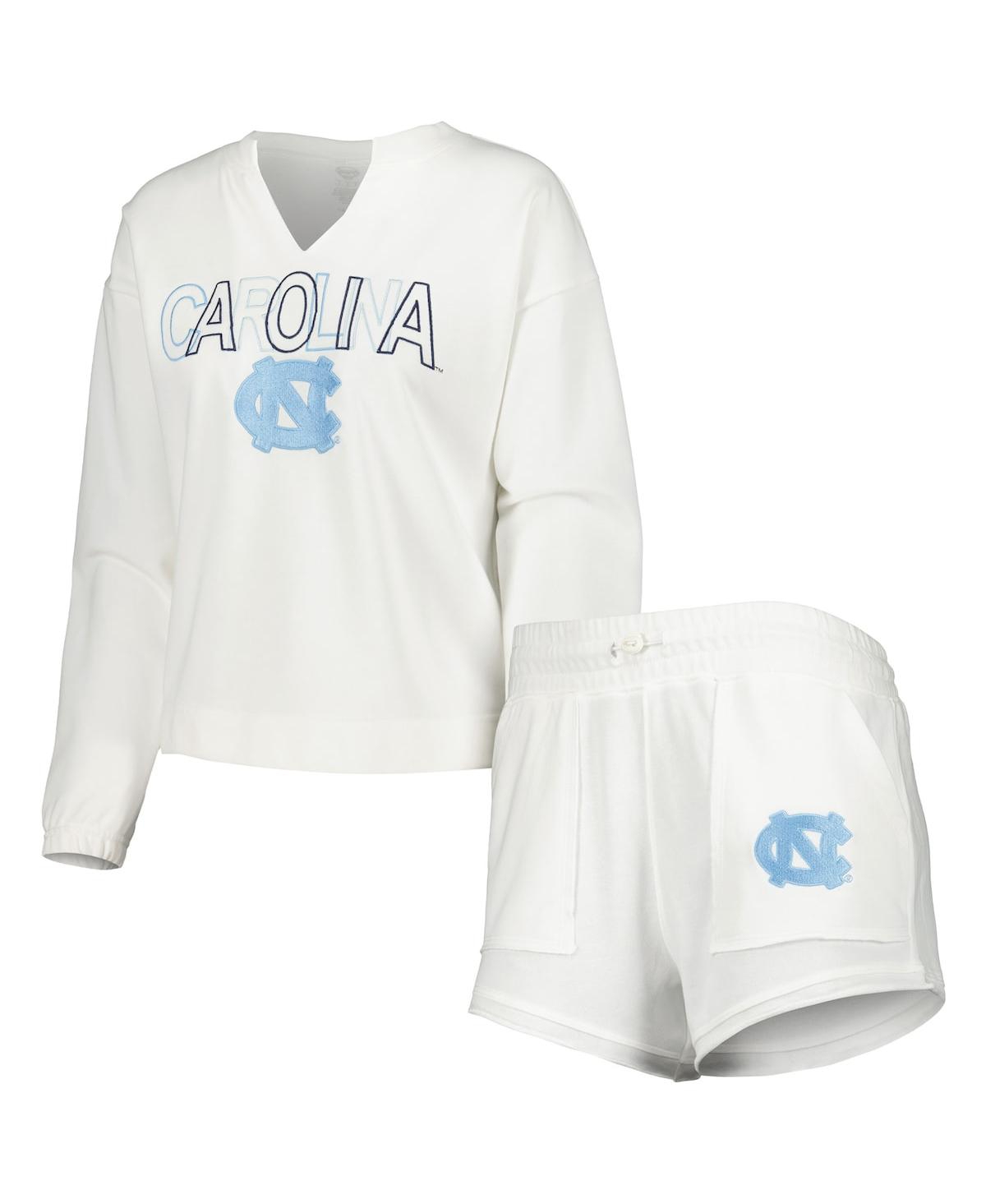 Shop Concepts Sport Women's  White North Carolina Tar Heels Sunray Notch Neck Long Sleeve T-shirt And Shor