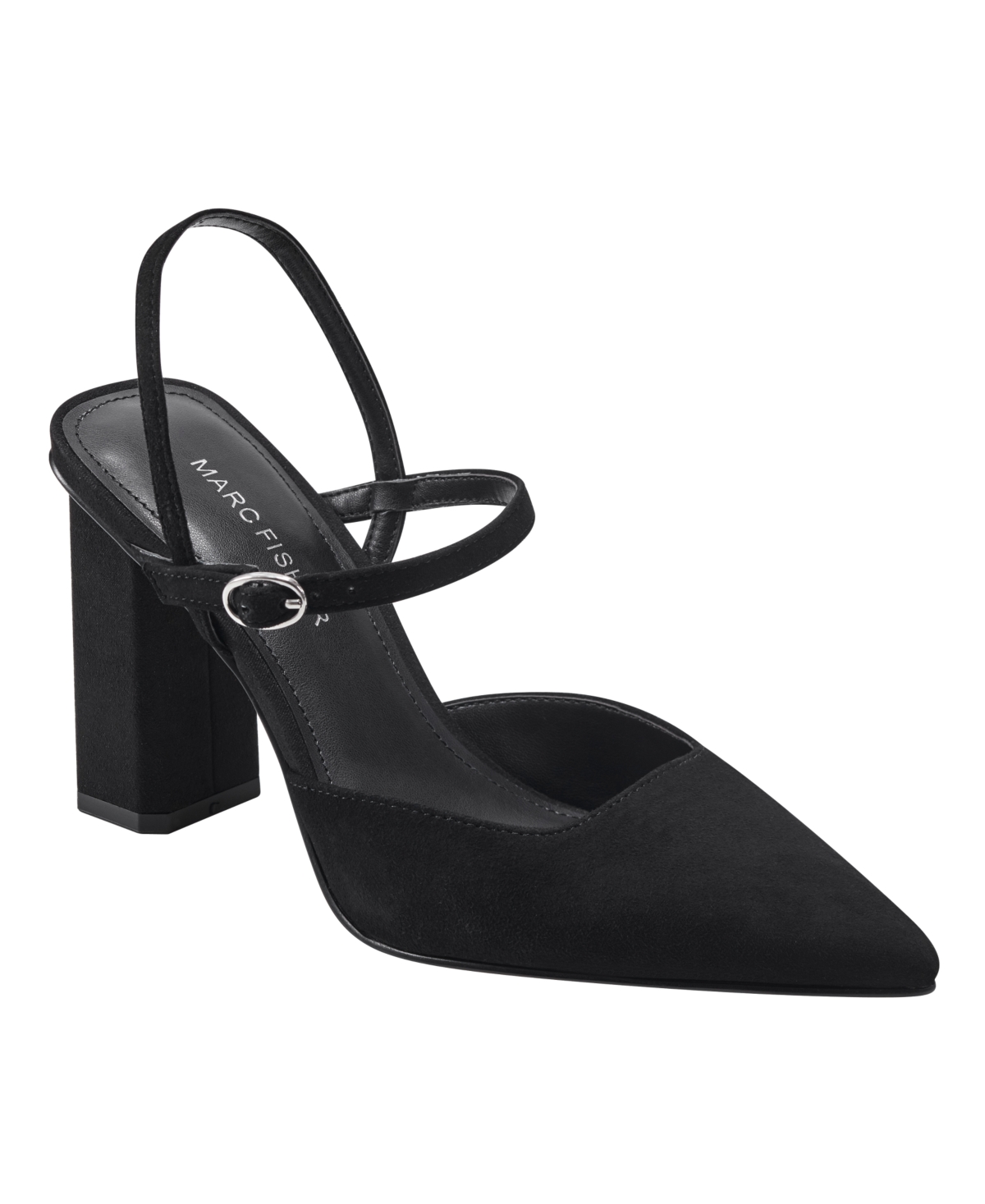 Shop Marc Fisher Women's Doster Block Heel Pointy Toe Dress Pumps In Black Suede