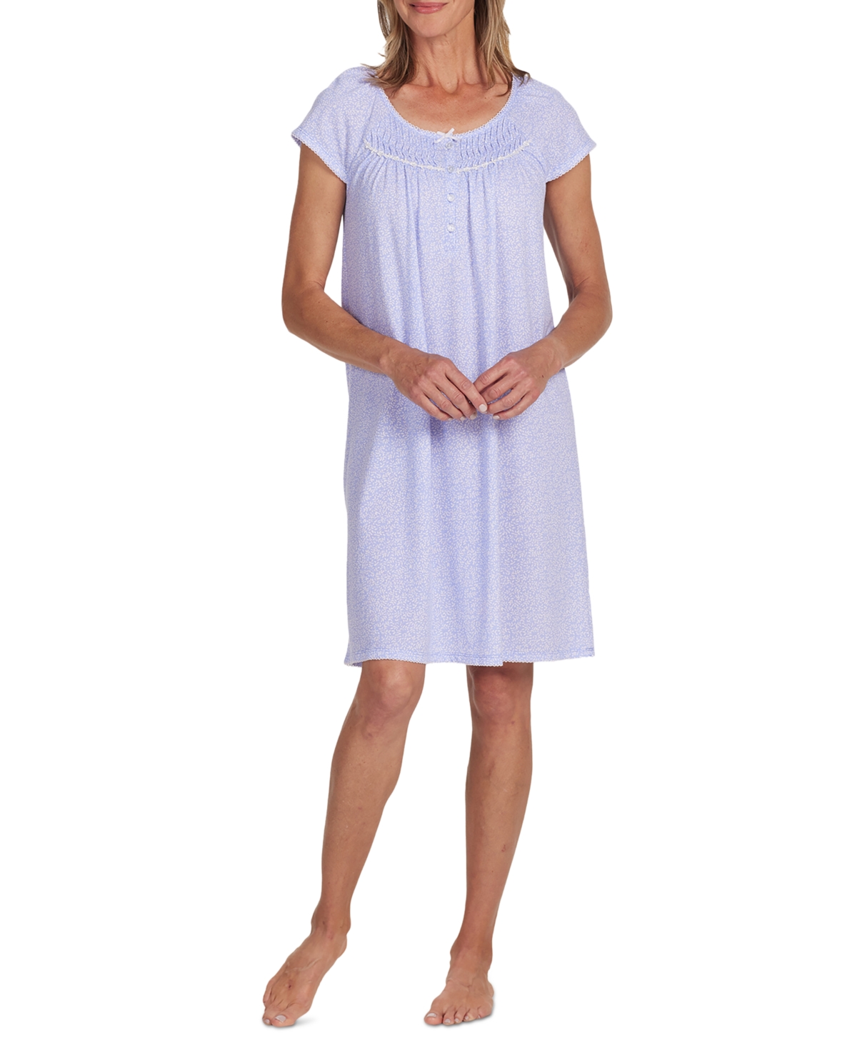 Miss Elaine Plus Size Printed Short-sleeve Nightgown In Periwinkle Leaves