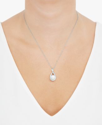 Cultured Freshwater Pearl (9mm) and Diamond Accent Pendant 18" Necklace in 14k Gold