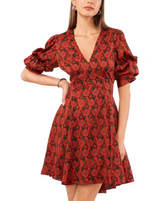 1.STATE - Women's Bubble Sleeve V-Neck Mini Dress