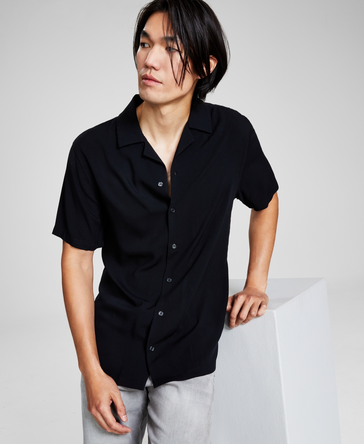 And Now This Men's Resort Camp Collar Short-sleeve Shirt, Created For Macy's In Deep Black