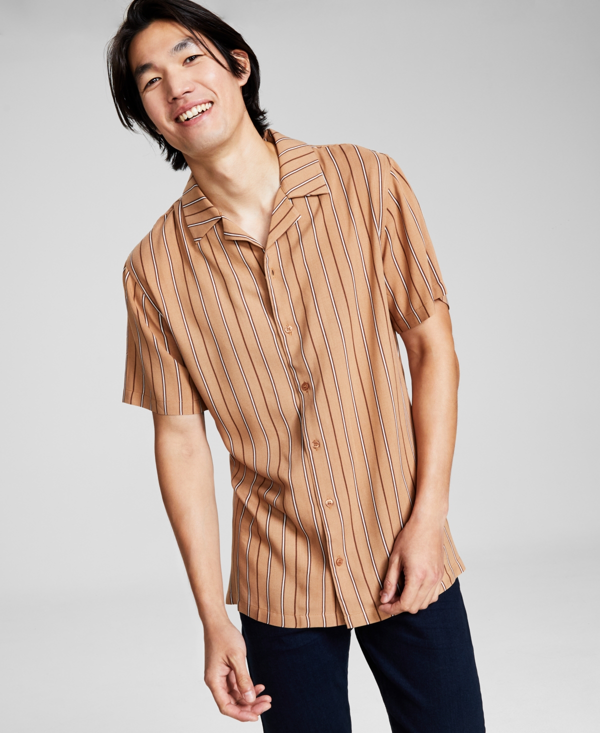 And Now This Men's Resort Camp Collar Short-sleeve Shirt, Created For Macy's In Burro Stripe