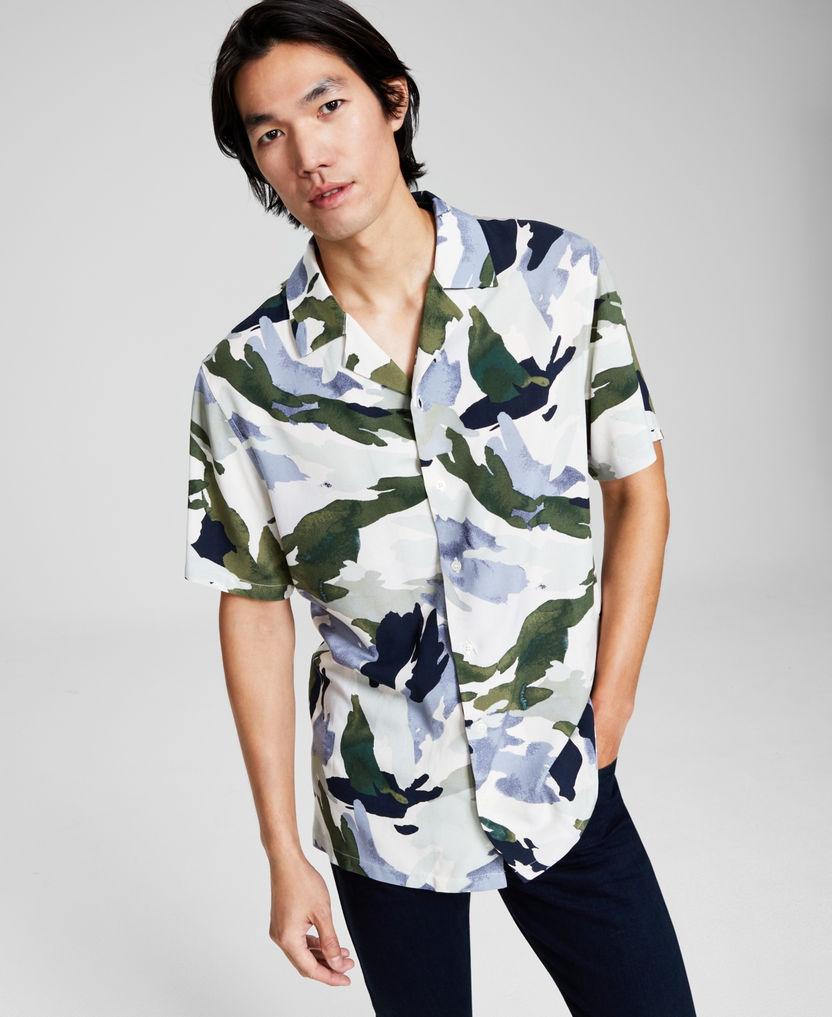 And Now This Men's Resort Camp Collar Short-sleeve Shirt, Created For Macy's In Green Navy Multi